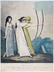 Bogenschützen, graviert von J.H. Wright (fl.1795-1838) und Conrad Ziegler, 1799 (Aquatinta)